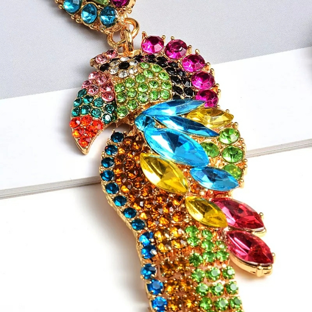 Restocked: "Keat" glamorous colorful parrot bird earrings, multi-colour - Picture 8 of 8
